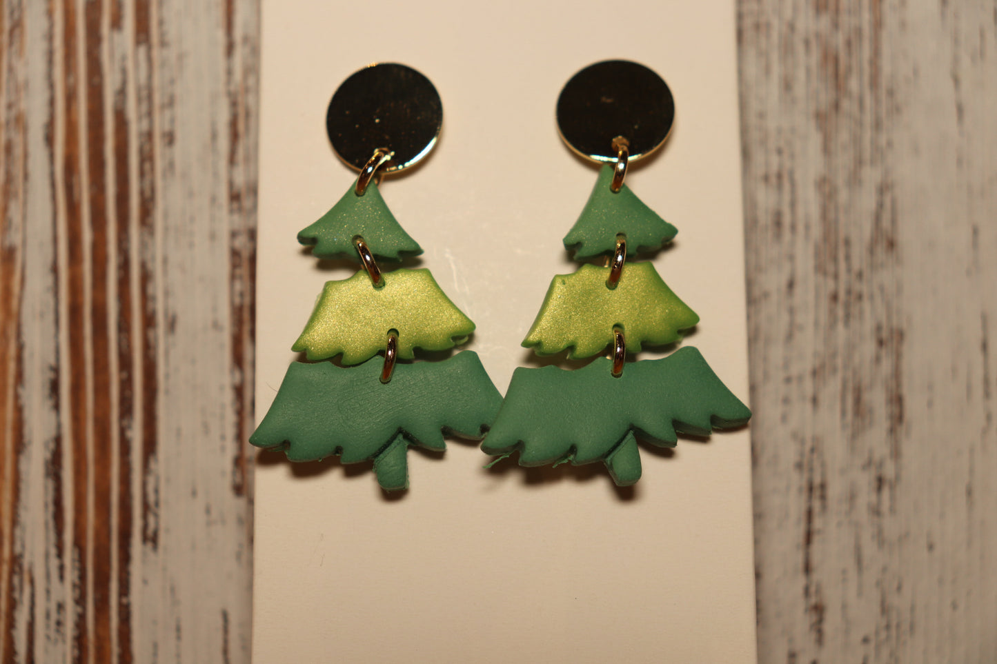 Green and Gold circular Christmas Tree Earrings