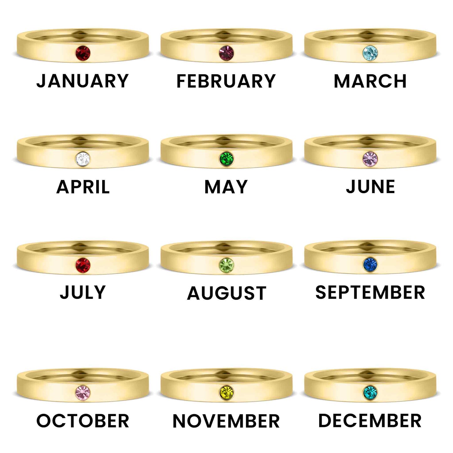 WJW - Gold Engravable Blank Birthstone Stacking Rings
