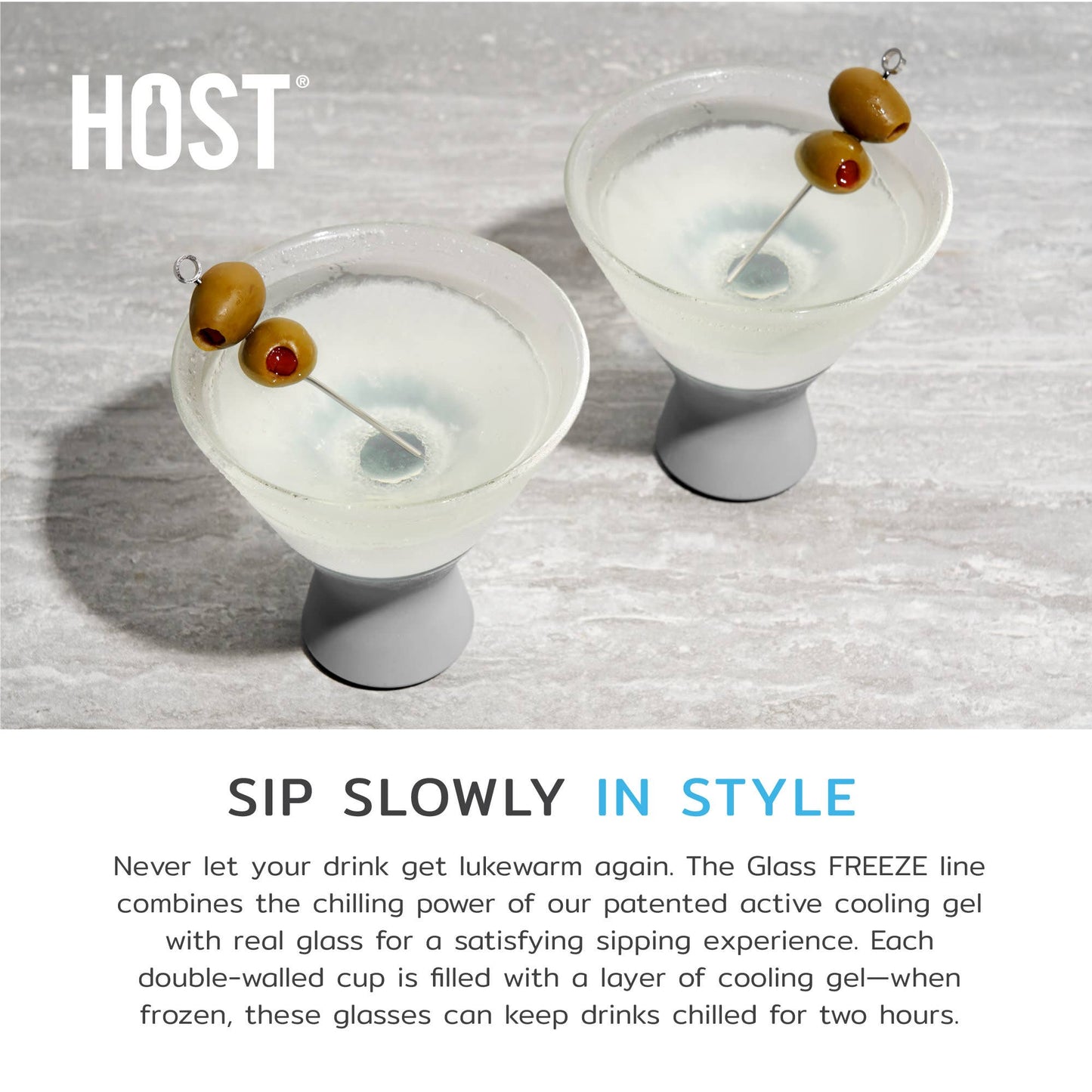 HOST - Glass FREEZE™ Cooling Martini Glasses - Gray - Set of 2