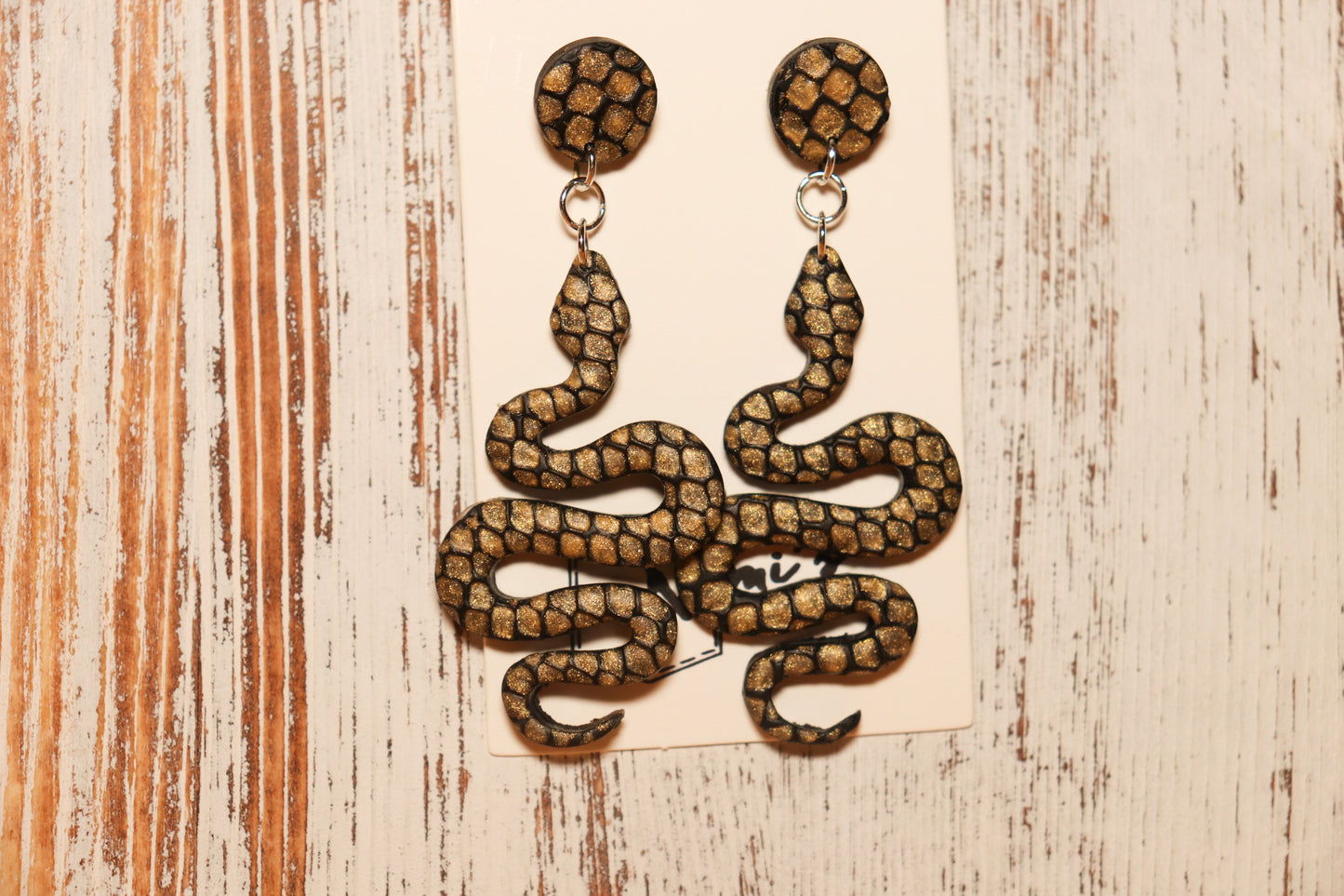 Black and Gold Snake Earrings