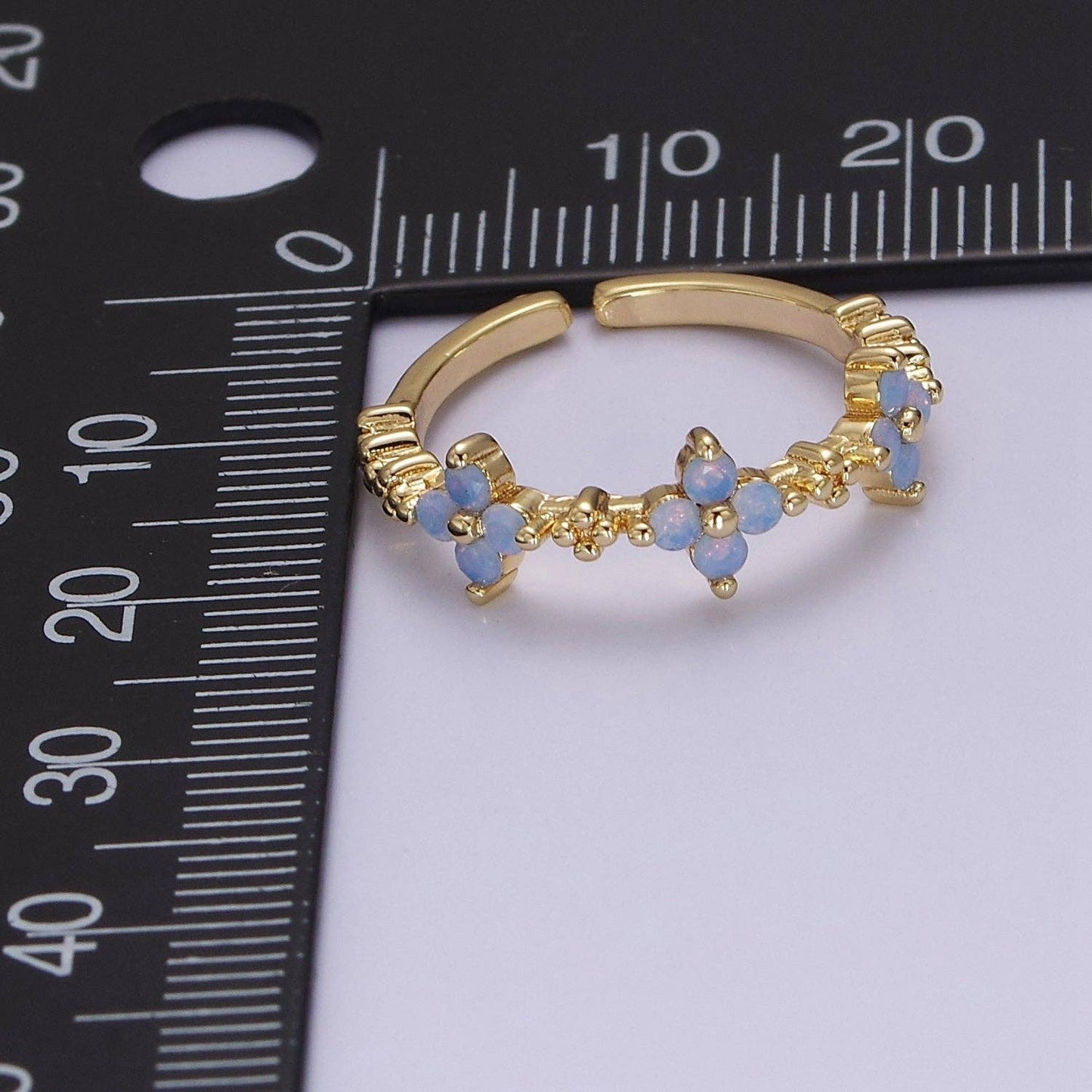 Aim Eternal - Dainty Blue Opal Flower Ring Open Adjustable Gold Filled Band Ring For Minimalist Jewelry O2079