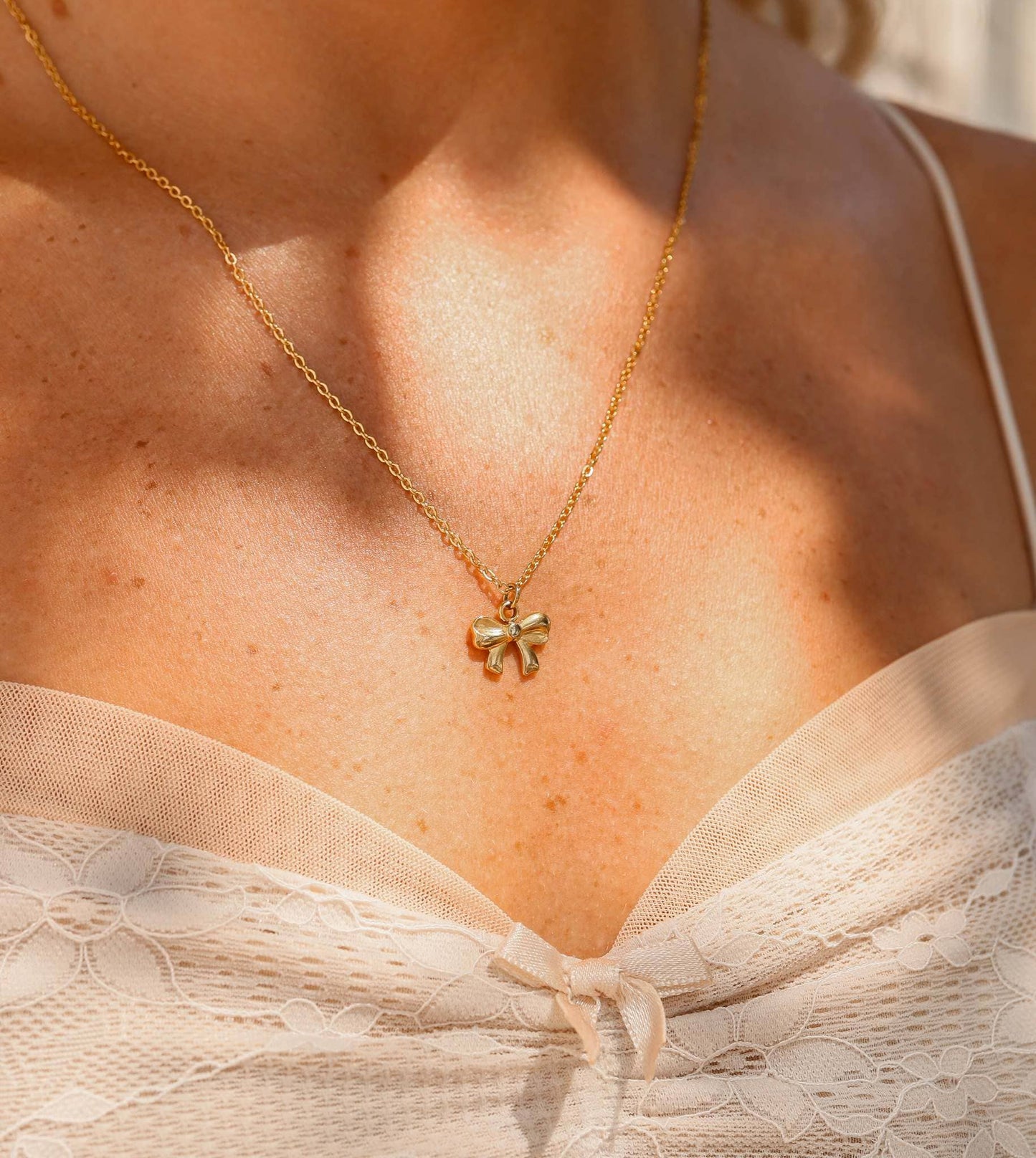 WJW - 18K Gold PVD Stainless Steel Ribbon Bow Charm