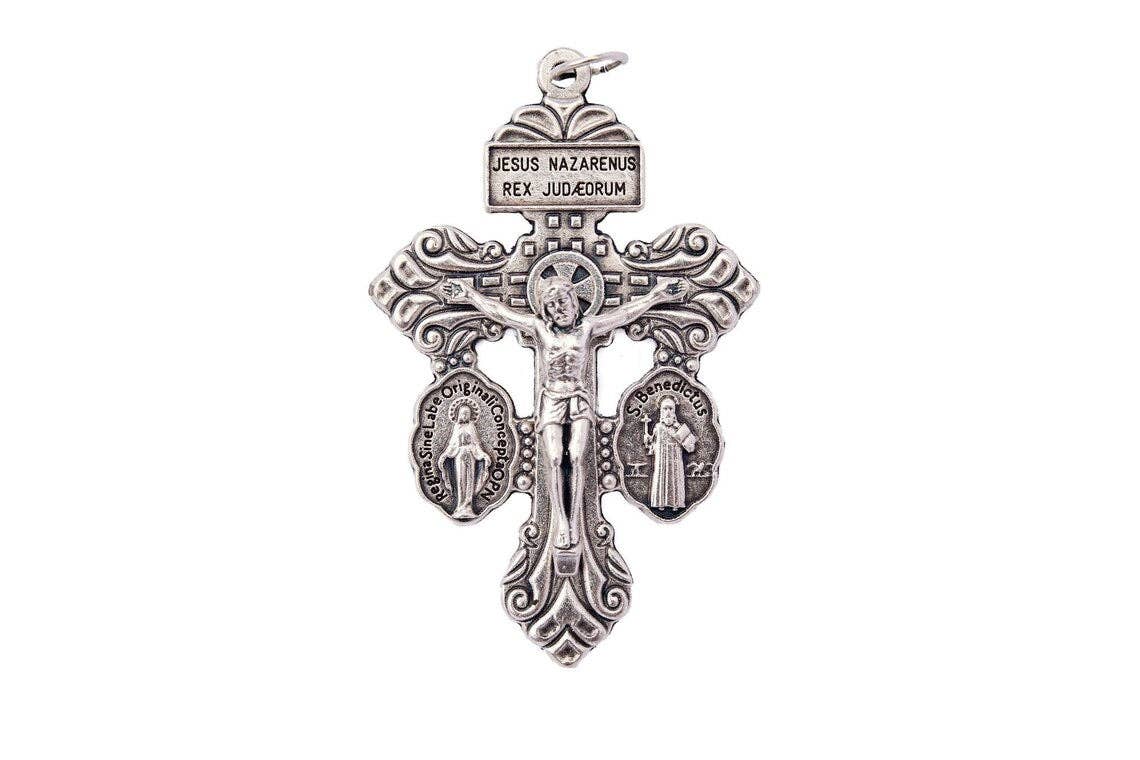 SAN JUDITAS RELIGIOUS ARTICLES - OXIDIZED ITALIAN: PARDON INDULGENCE CRUCIFIX W/ MEDALS