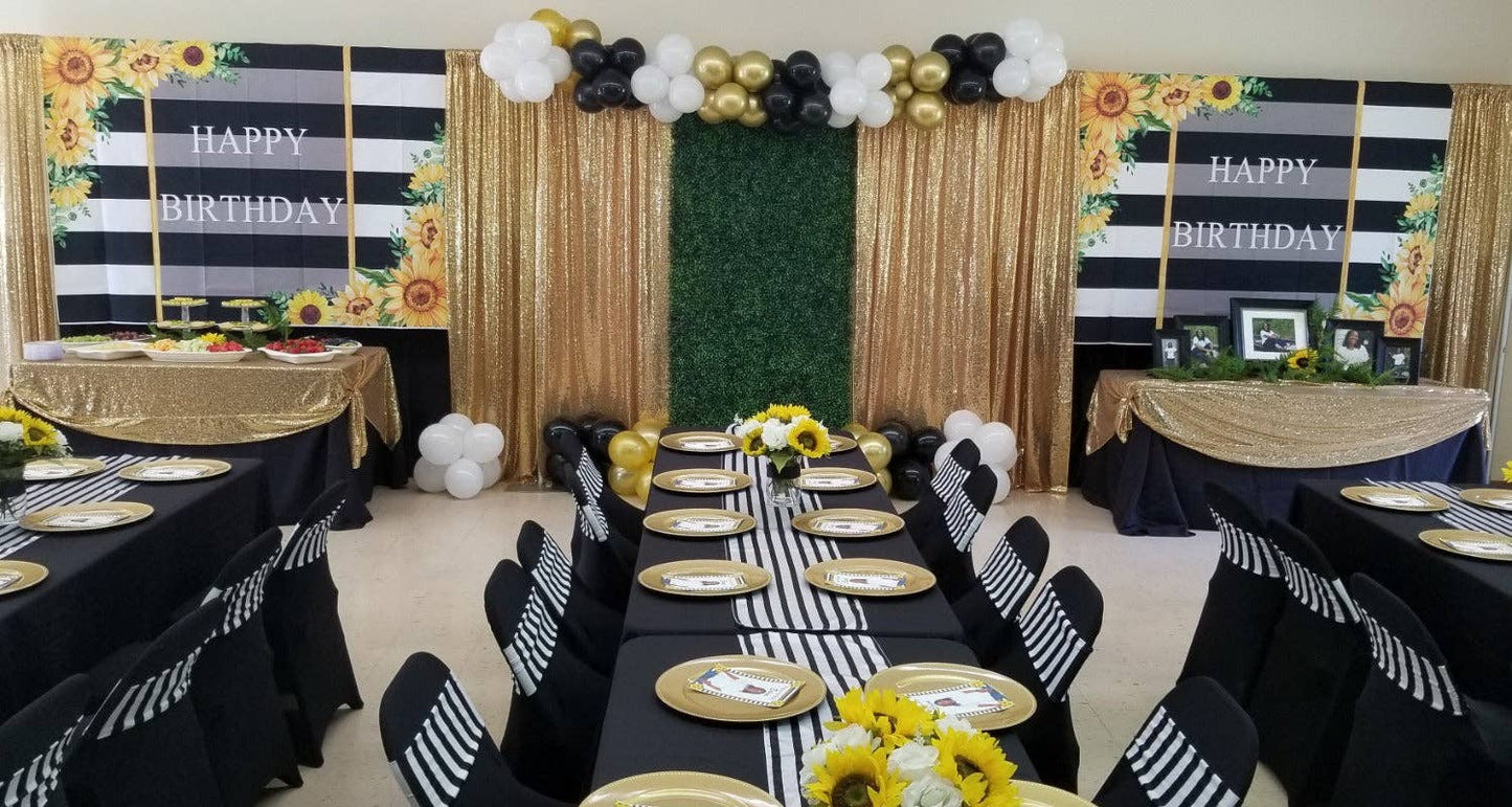 YOUR CHAIR COVERS - Glitz Sequin on Taffeta Drape/Backdrop 10 ft x 104 Inches Gold