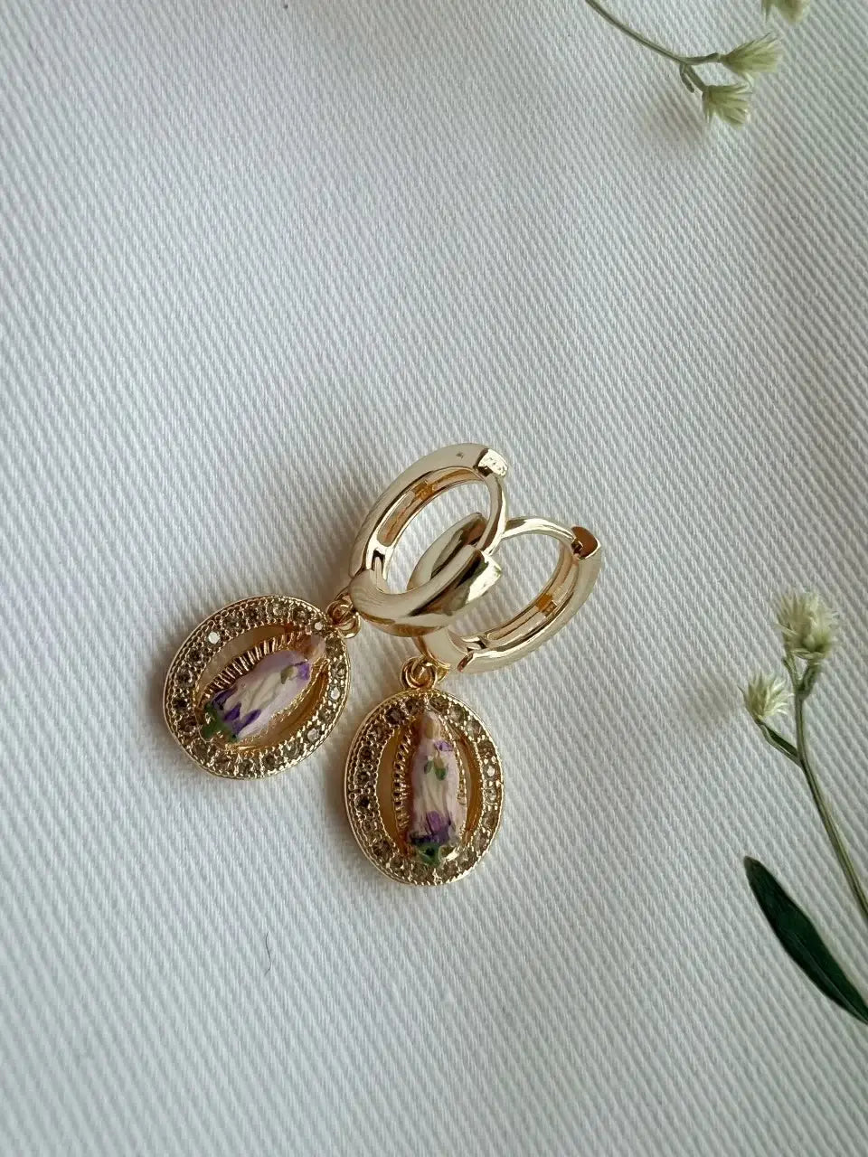 Harleigh Leonards Designs - Our Lady in Lavender Dainty Dangle Earrings