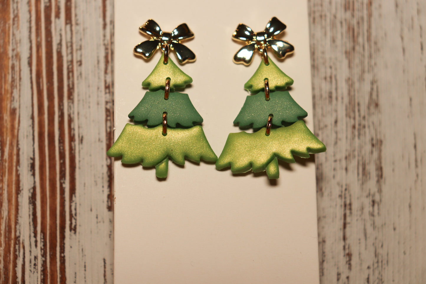 Green and Gold Shimmer Christmas Tree Earrings