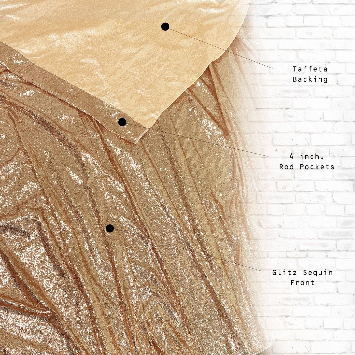 YOUR CHAIR COVERS - Glitz Sequin on Taffeta Drape/Backdrop 10 ft x 104 Inches Gold