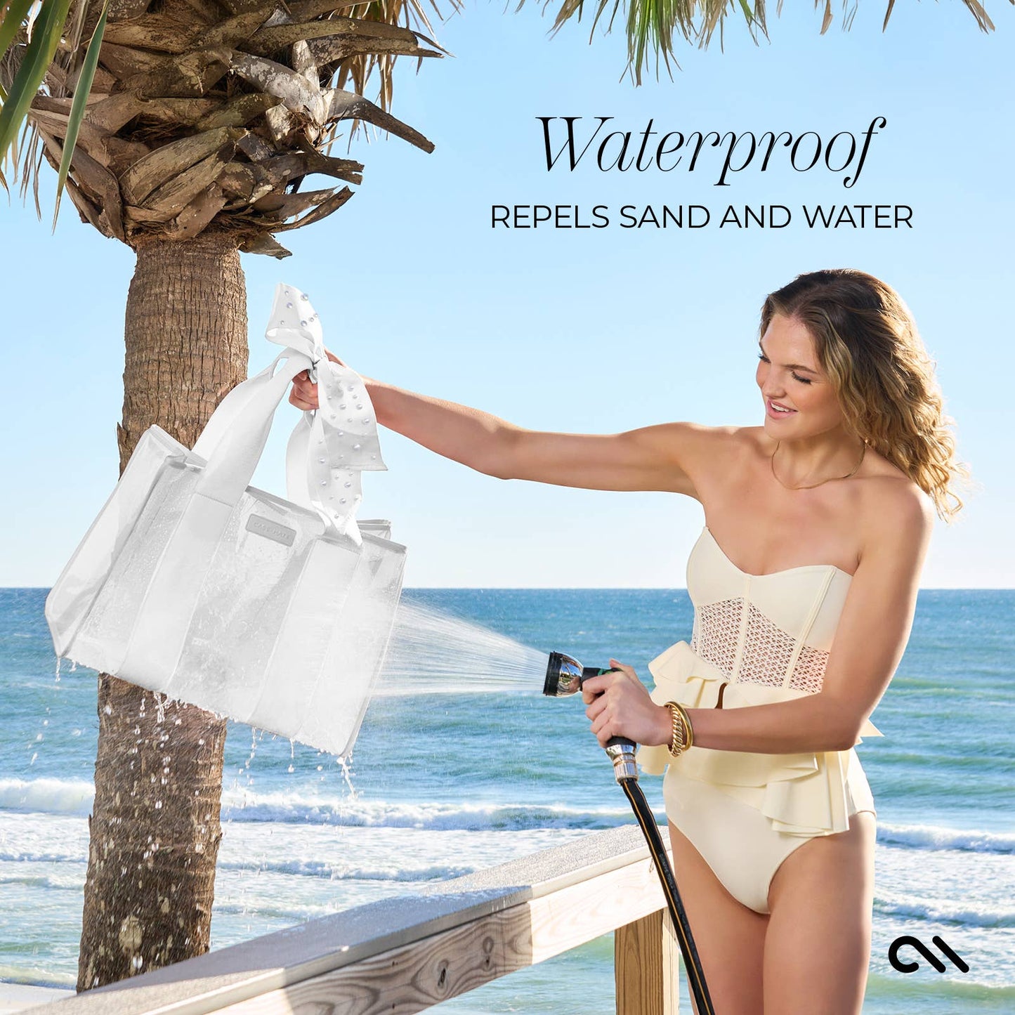 Case-Mate - Special Edition Bow Ivory Pearl Beach Tote With Phone Pouch