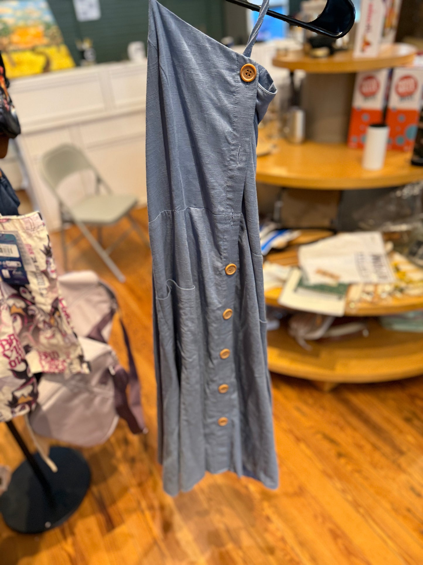 Blue linen dress buttons