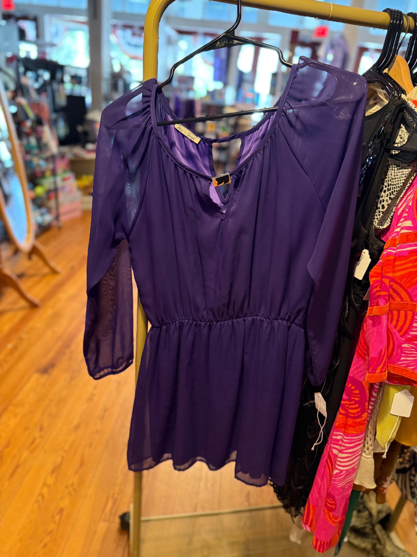 Purple empire waste see thru sleeve blouse