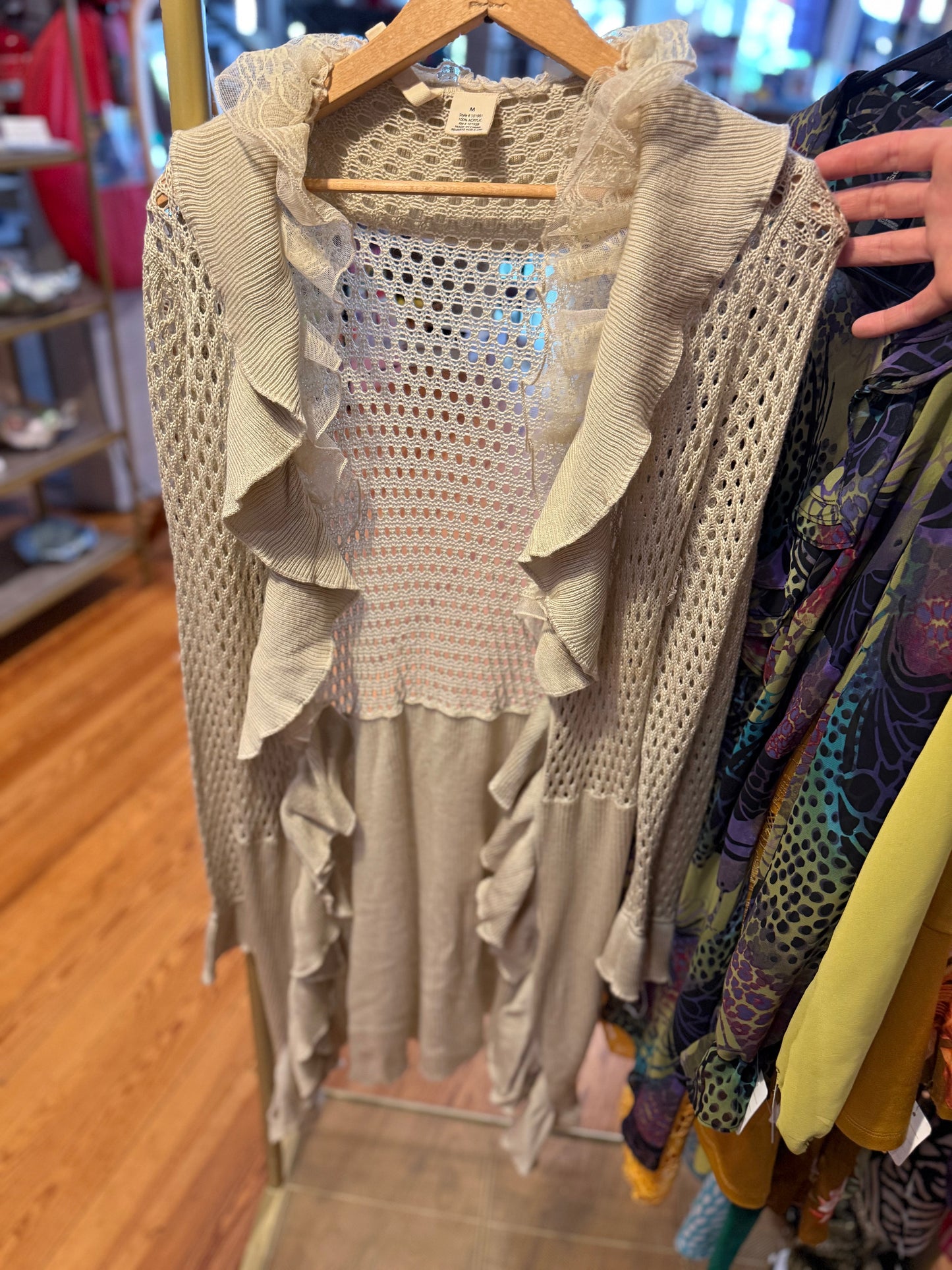 Beige long cardigan frilly medium