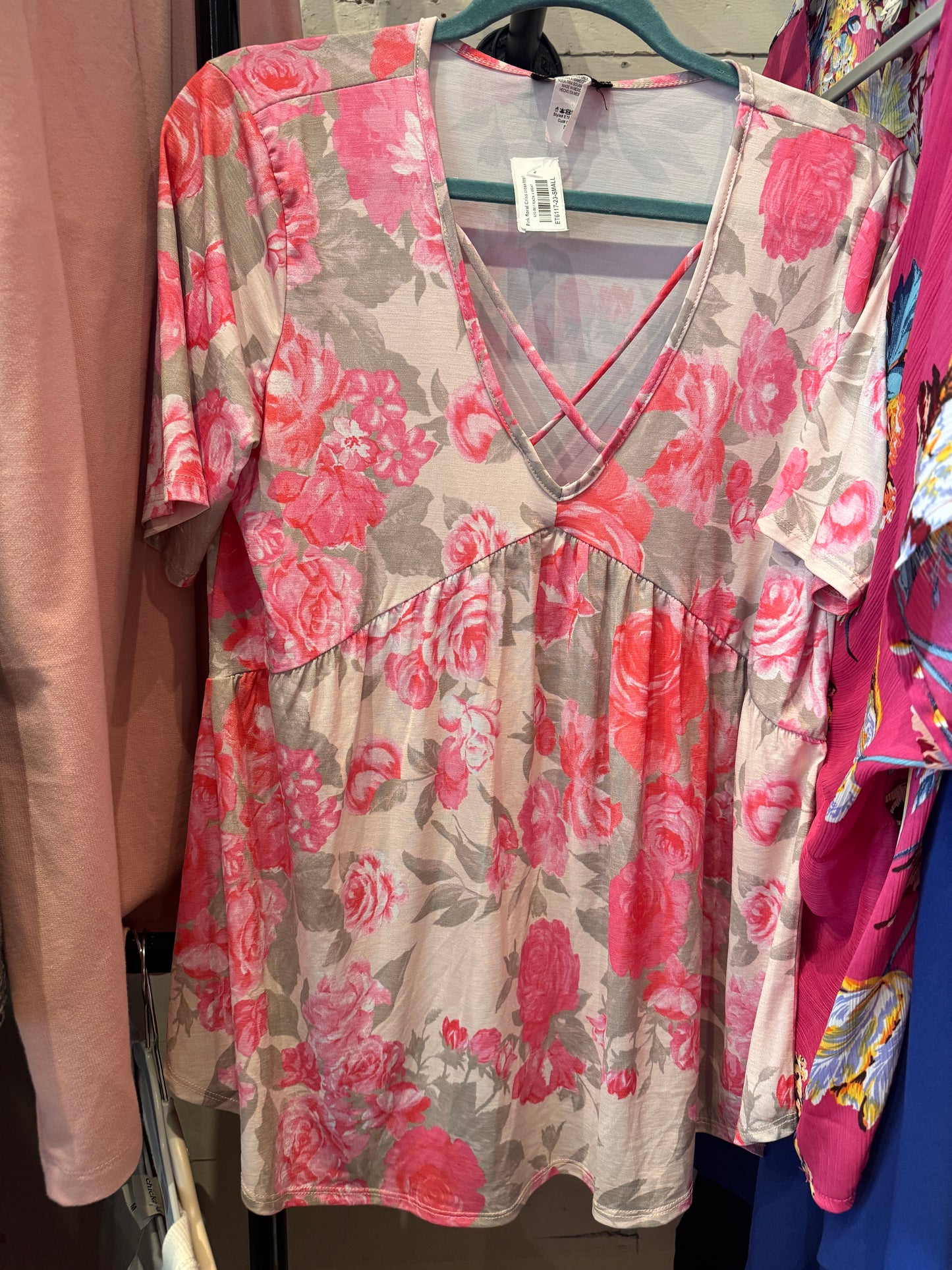 Pink Floral Puff-Sleeve Blouse