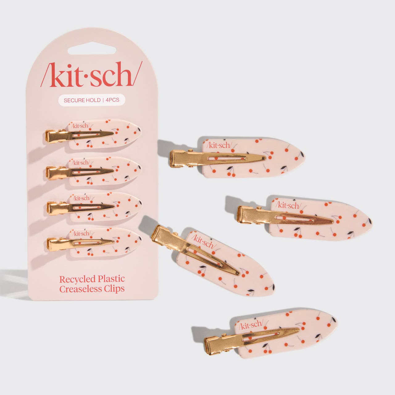 KITSCH - Recycled Plastic Creaseless Clips 4pc Set- Cherry Print