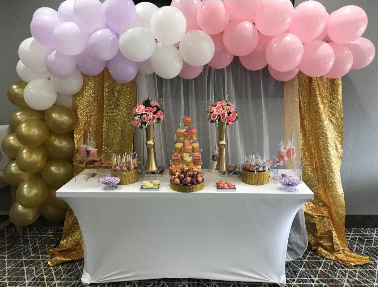 YOUR CHAIR COVERS - Glitz Sequin on Taffeta Drape/Backdrop 10 ft x 104 Inches Gold