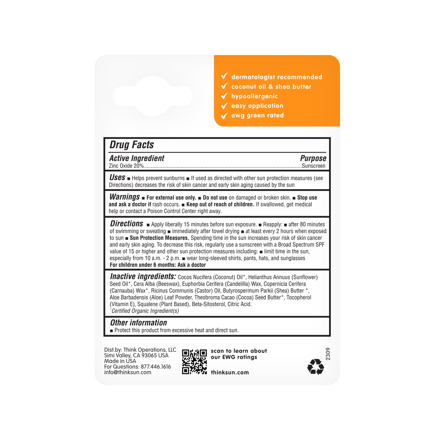 Think - Think Baby SPF 30 Face & Body Sunscreen Stick, EWG Rated #1