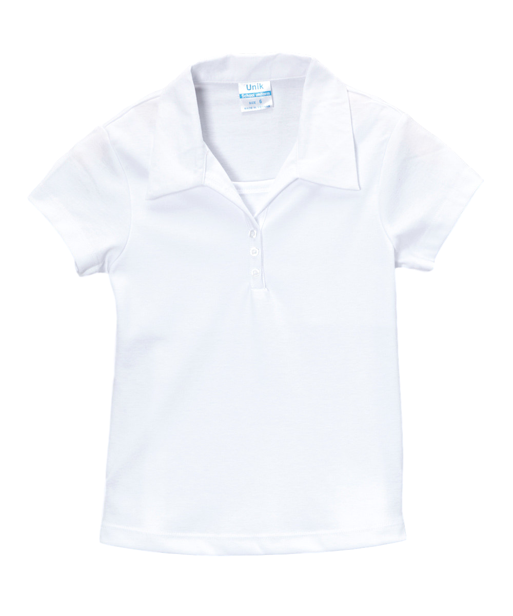 Unik - 3 Buttons Girls Uniform Polo Shirt Size 5-18 White