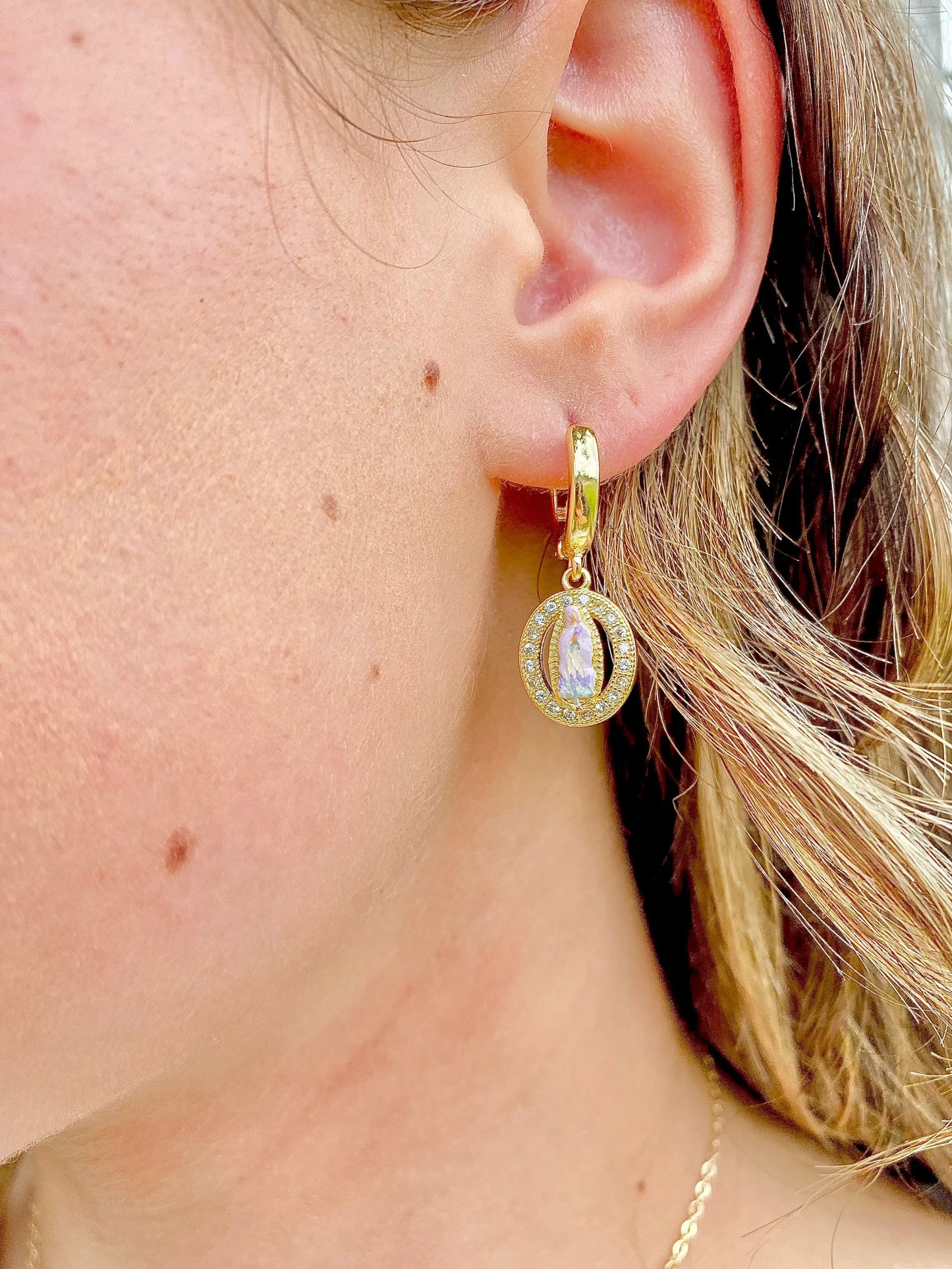 Harleigh Leonards Designs - Our Lady in Lavender Dainty Dangle Earrings