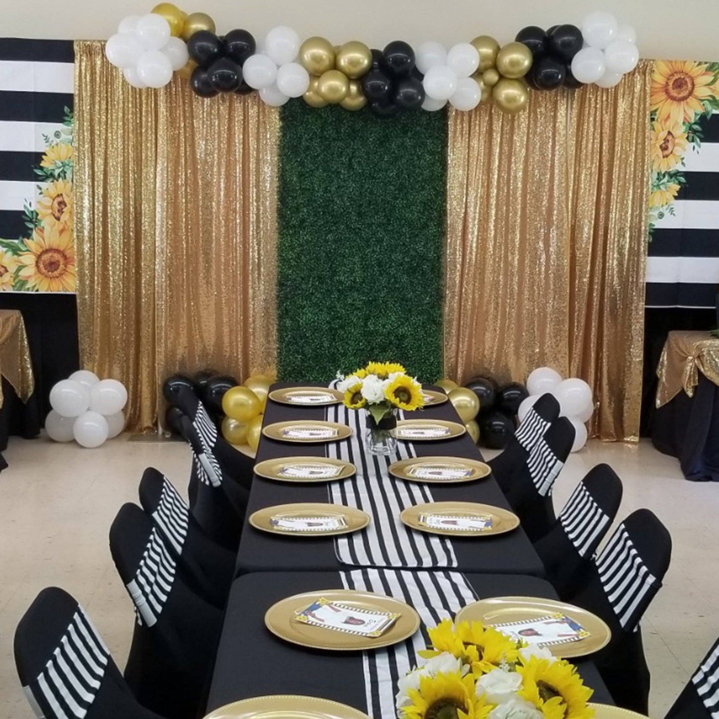 YOUR CHAIR COVERS - Glitz Sequin on Taffeta Drape/Backdrop 10 ft x 104 Inches Gold