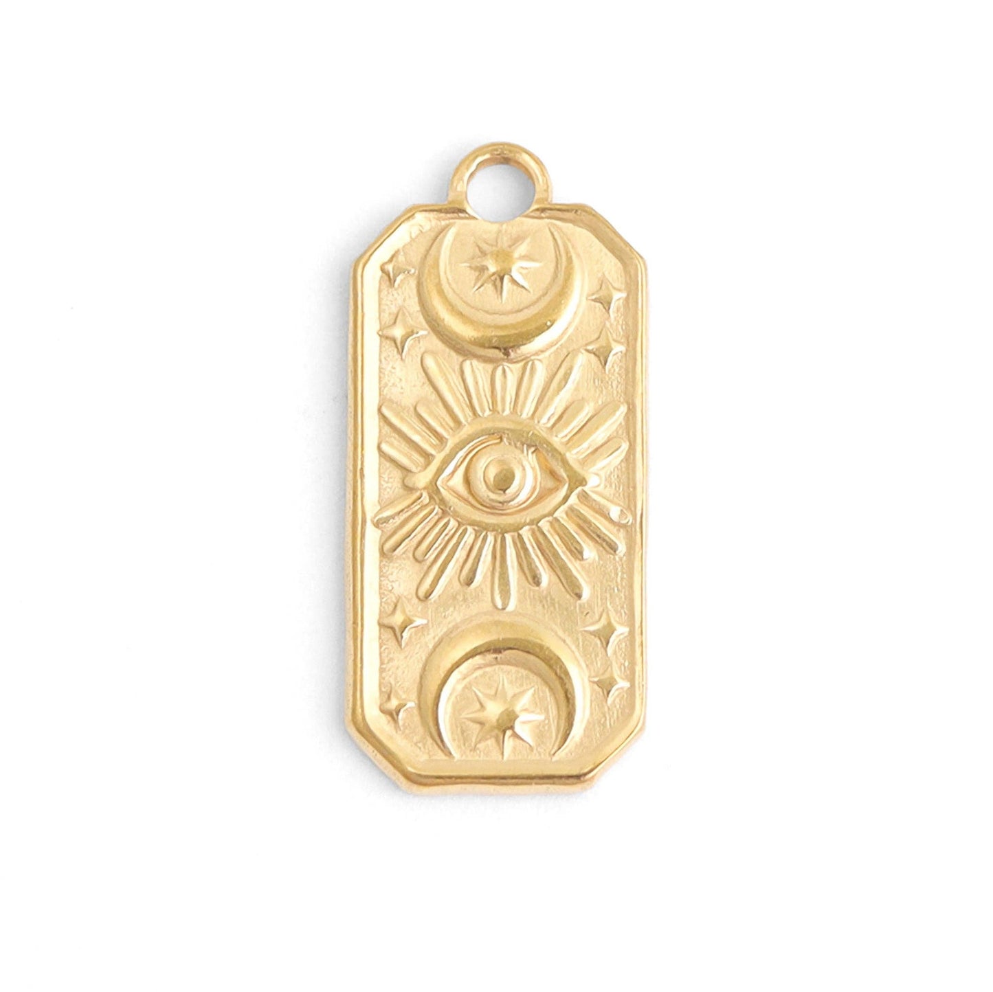 WJW - 18K Gold Stainless Steel Rectangle Mystical Evil Eye Charm