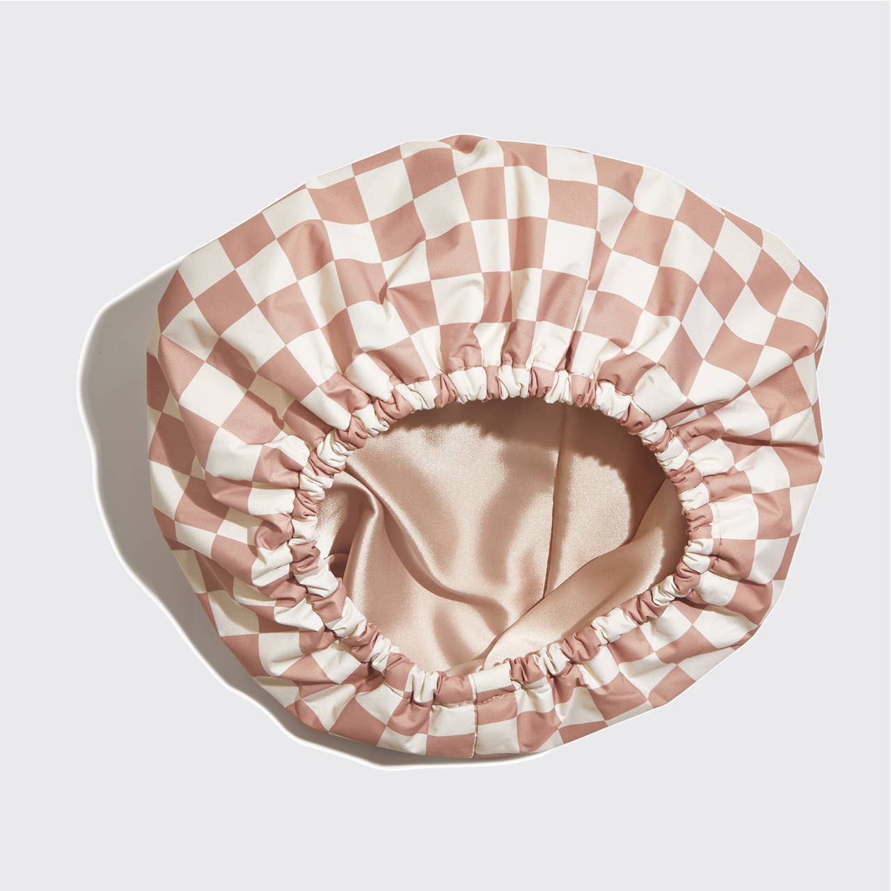 KITSCH - Satin Lined Flexi Shower Cap - Terracotta Checker