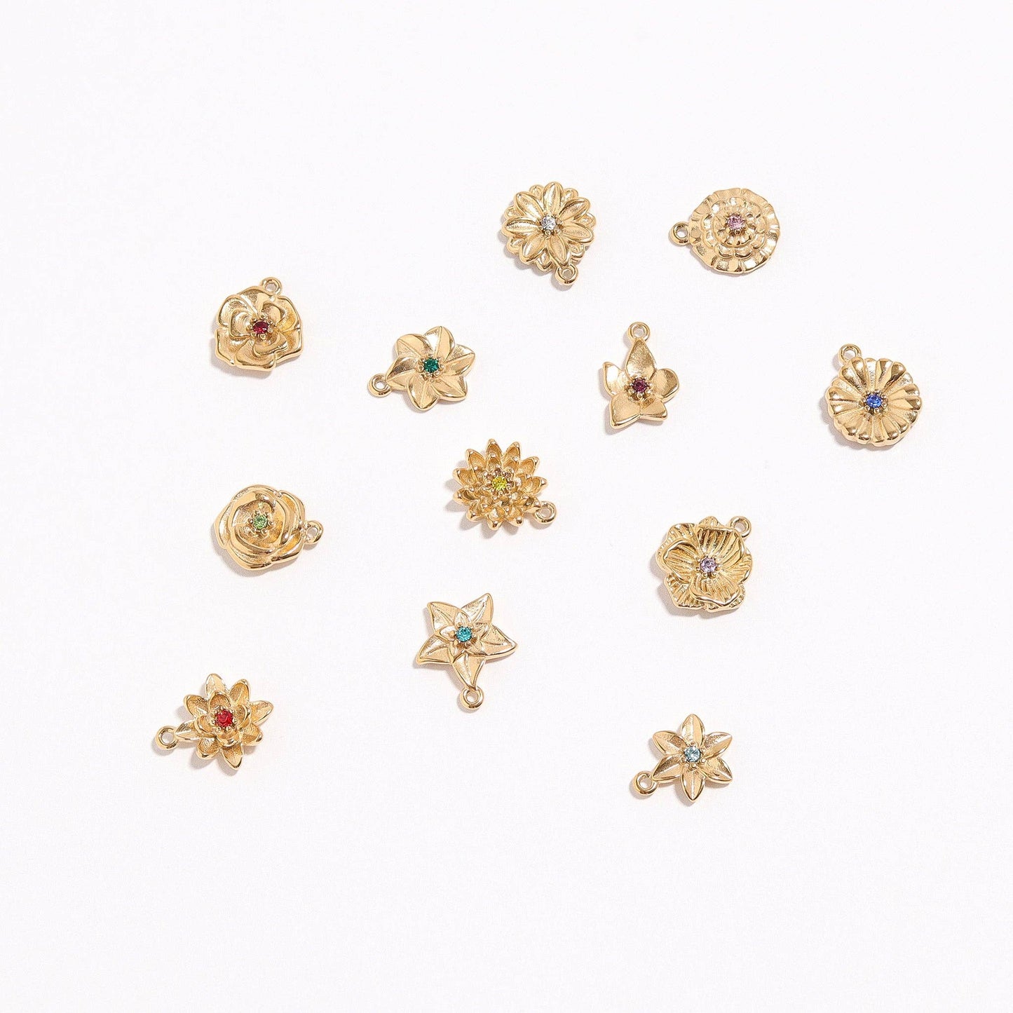WJW - 18K Gold PVD Stainless Steel Vertical 3D Birth Flower Charm