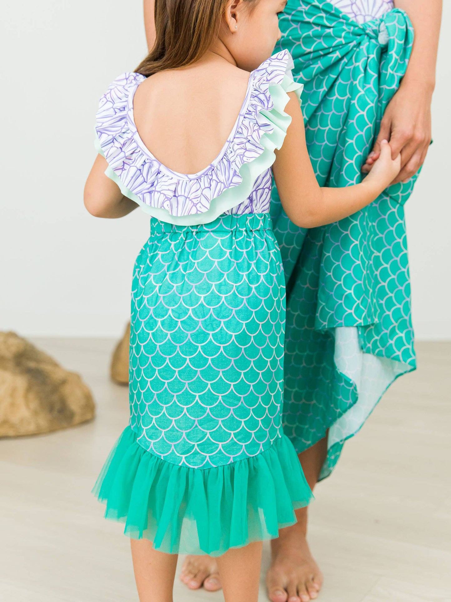 RuffleButts + RuggedButts - Girls Sparkle Scales Mermaid Tail Skirt Cover-Up
