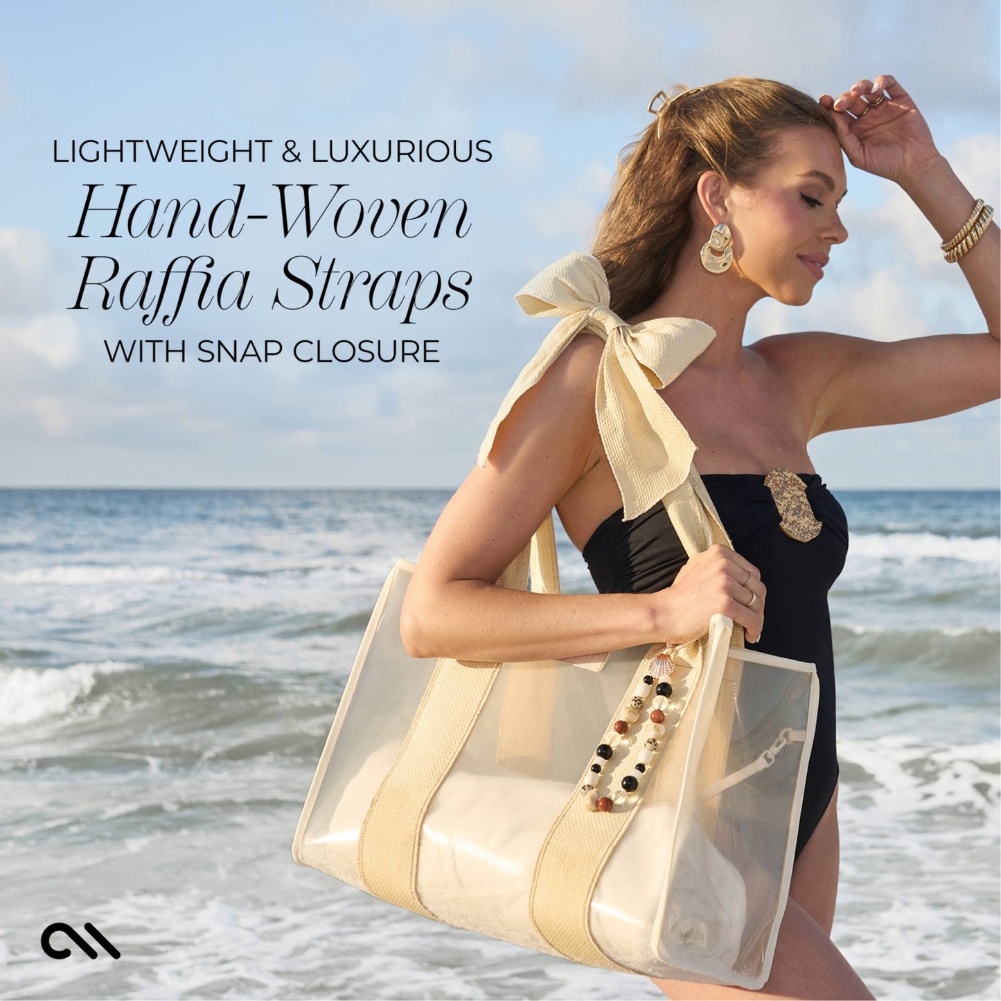 Case-Mate - Special Edition Bow Ecru Raffia Beach Tote With Phone Pouch