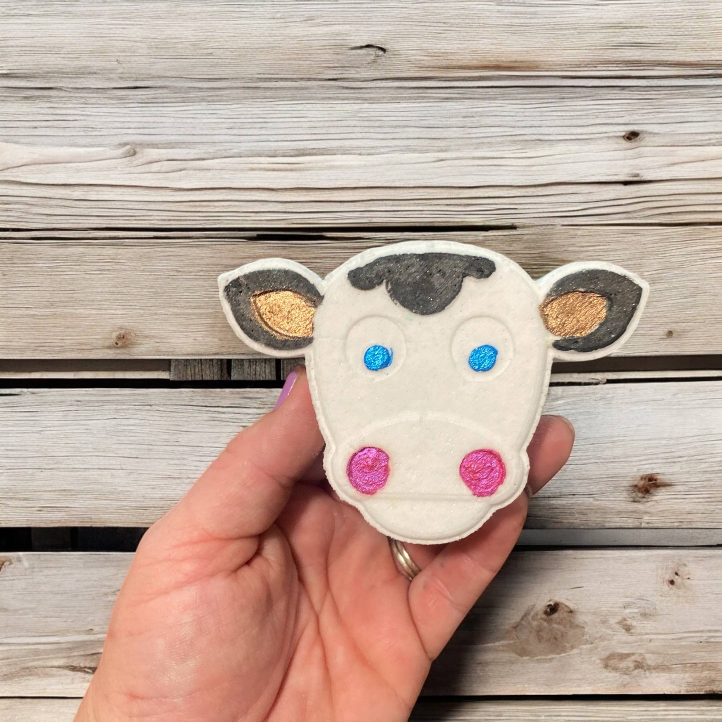 Hand Painted Cow Bath Bomb with surprise coin inside