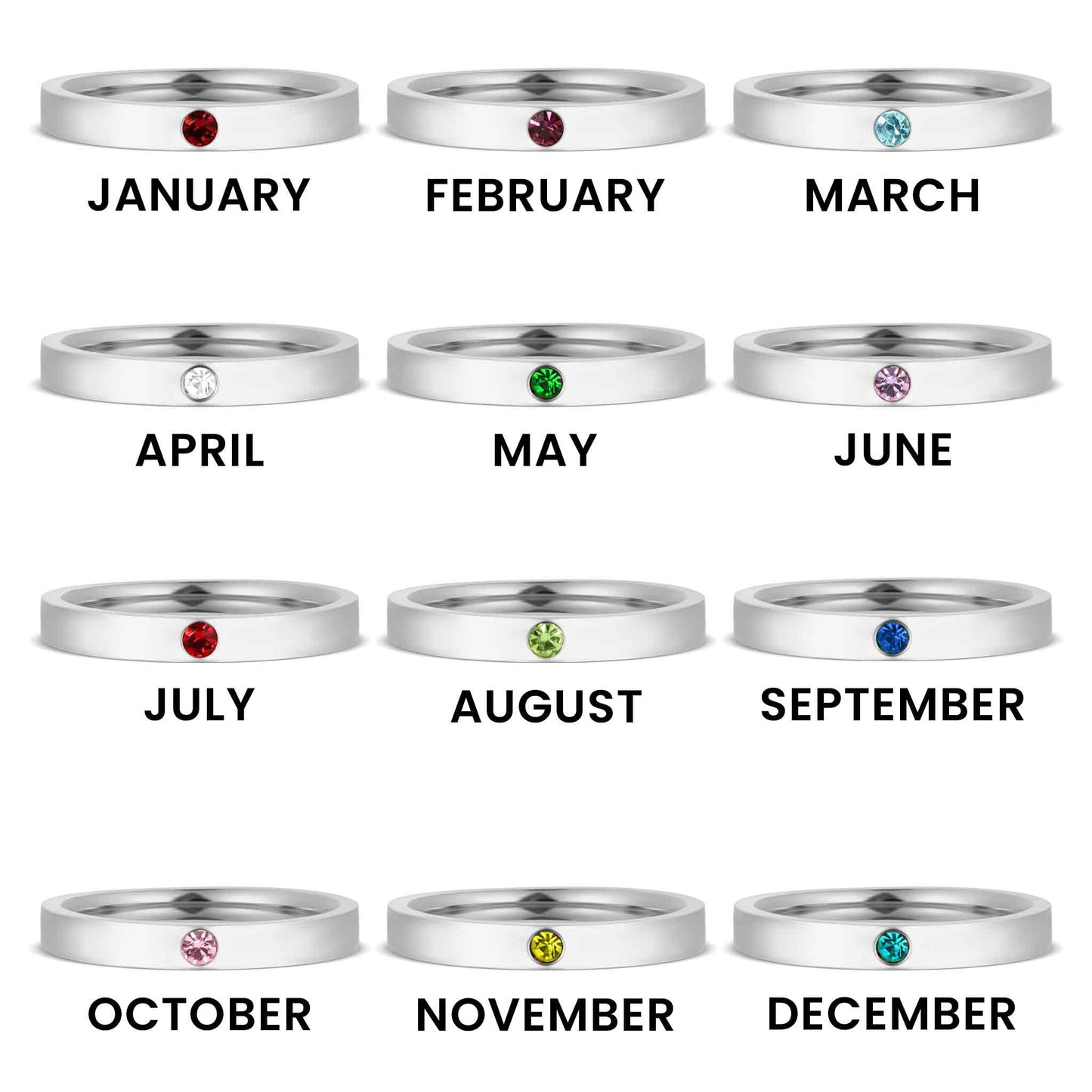 WJW - Stainless Steel Birthstone Engravable Stacking Ring
