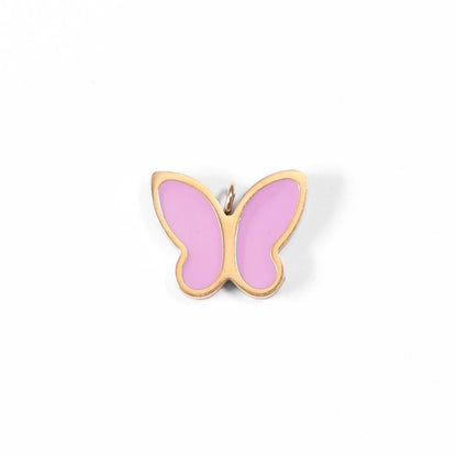 WJW - Gold Stainless Steel Epoxy Pink Butterfly Charm
