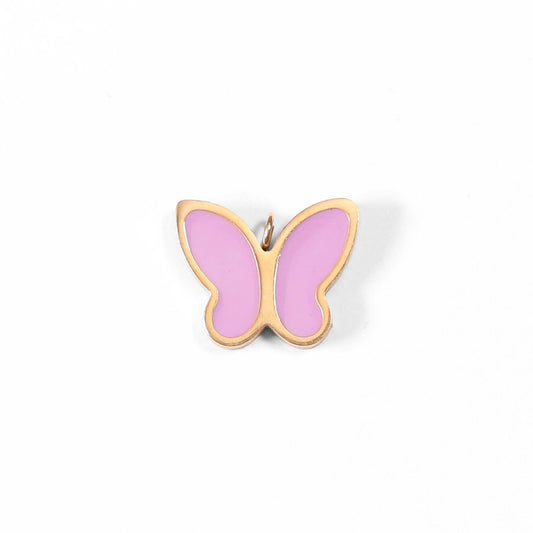 WJW - Gold Stainless Steel Epoxy Pink Butterfly Charm