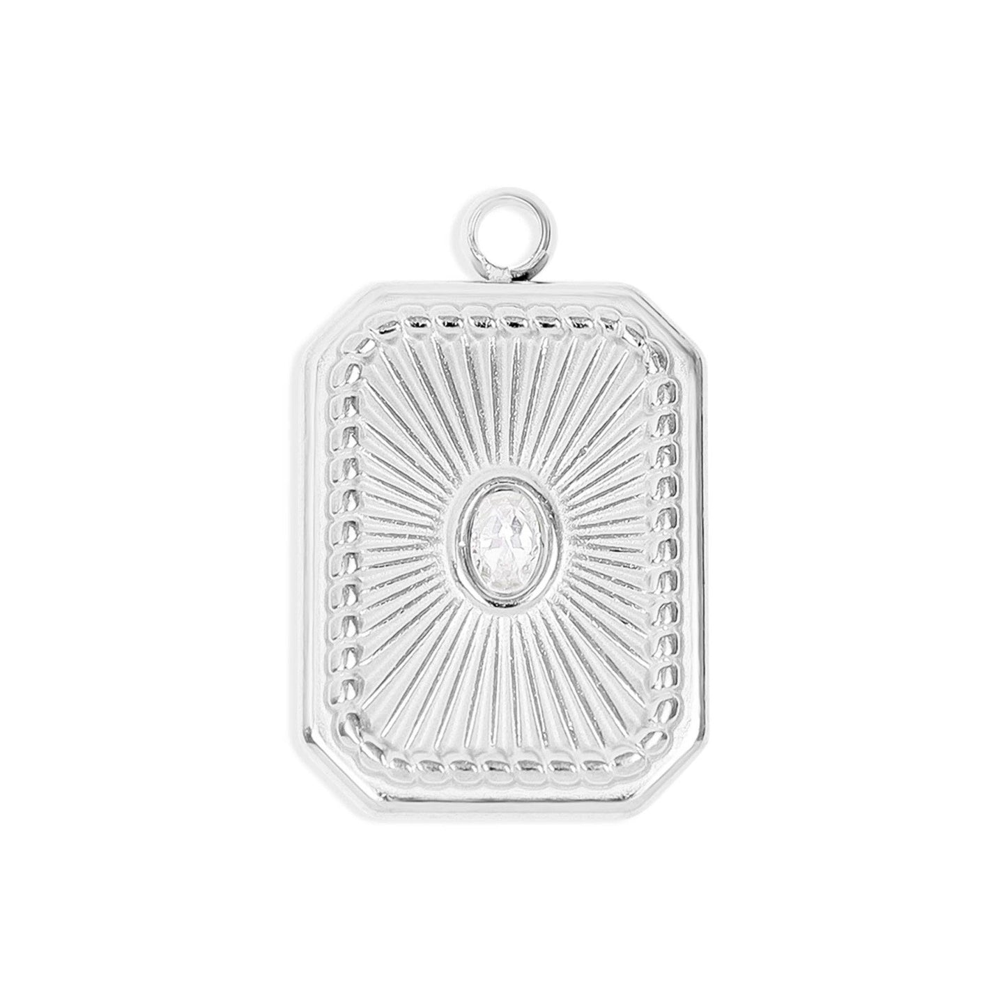 WJW - 18K Gold PVD Stainless Steel Rectangle Sunburst Crystal Charm