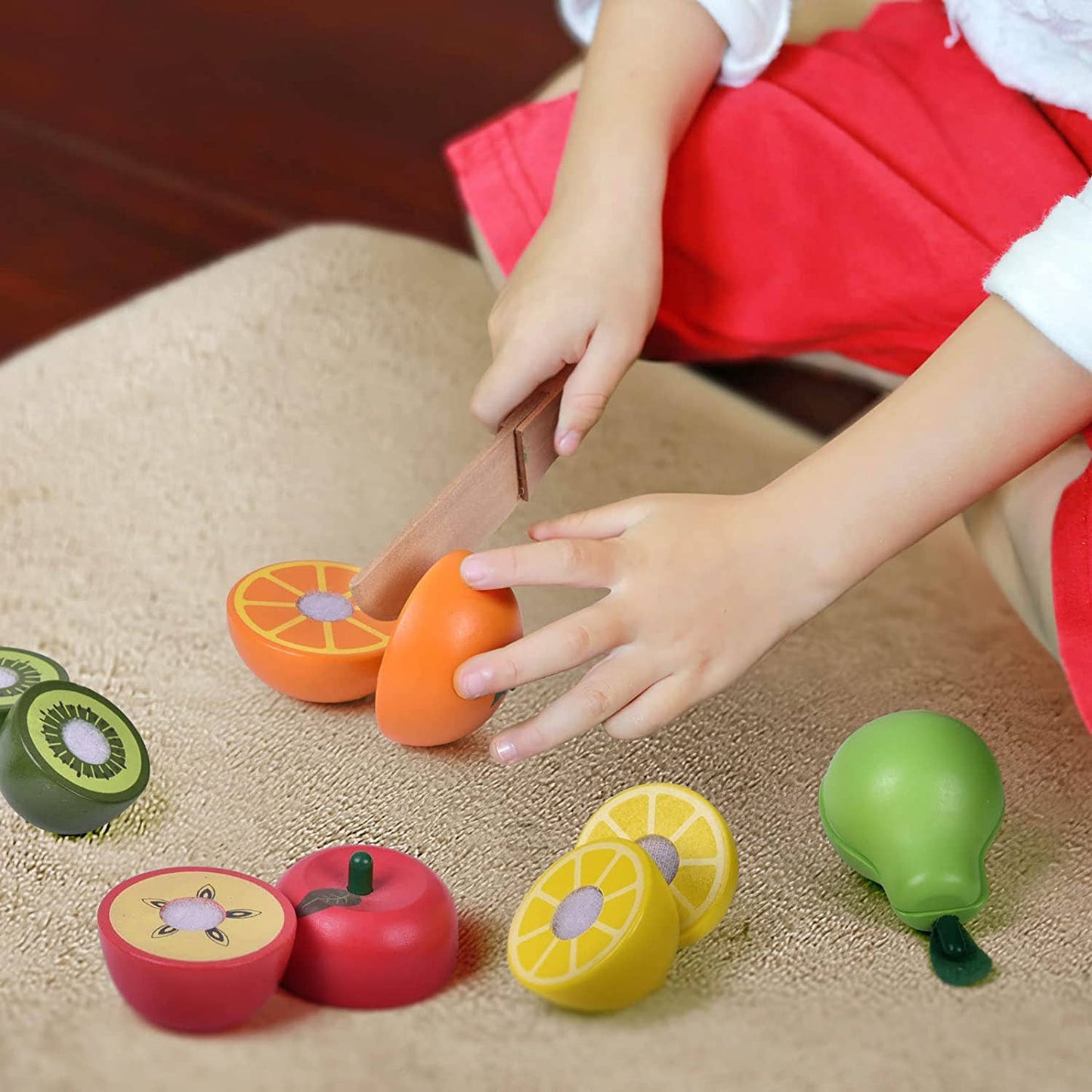 Fun Little Toys - 11 Pcs Wooden Pretend-Play Fruit Cutting Set for Kid Toys