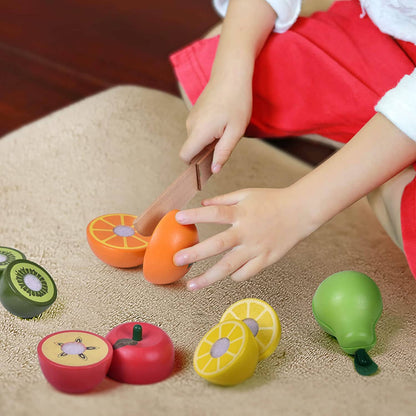 Fun Little Toys - 11 Pcs Wooden Pretend-Play Fruit Cutting Set for Kid Toys