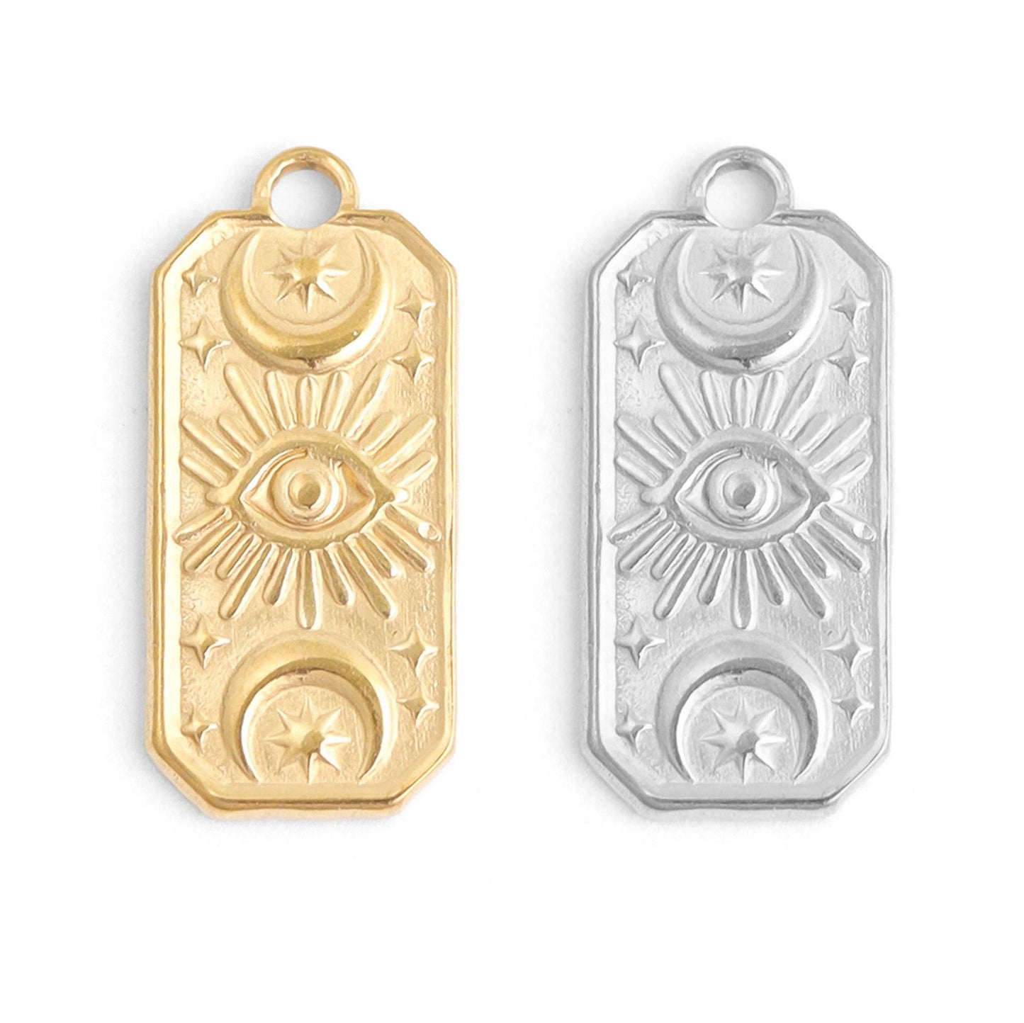 WJW - 18K Gold Stainless Steel Rectangle Mystical Evil Eye Charm