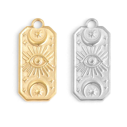 WJW - 18K Gold Stainless Steel Rectangle Mystical Evil Eye Charm
