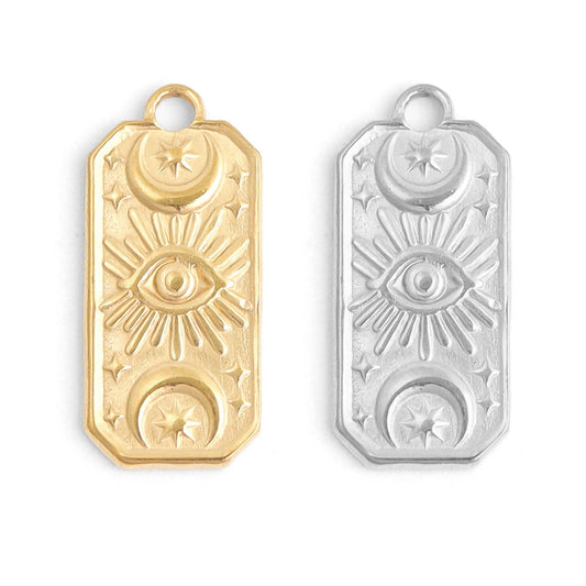 WJW - 18K Gold Stainless Steel Rectangle Mystical Evil Eye Charm