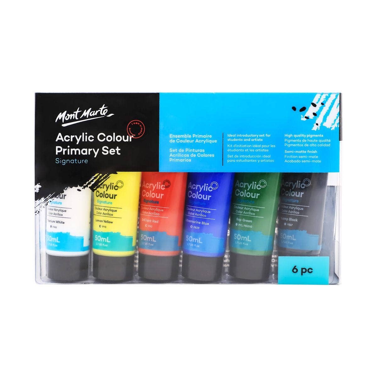 Mont Marte Usa, Inc. - Acrylic Color Primary Paint Set Signature 6pc x 50ml (1.7oz)