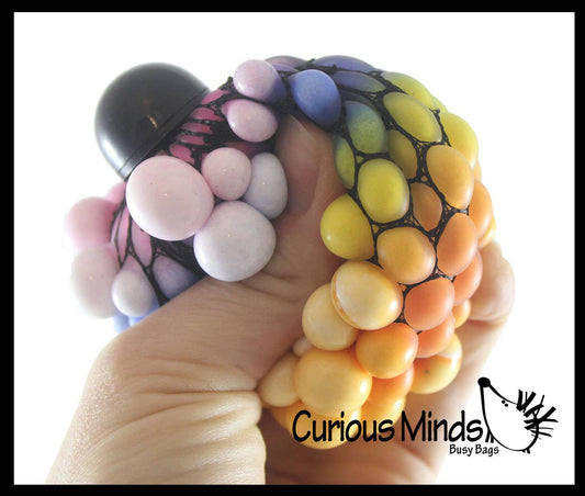 Curious Minds Toys - 1 Rainbow Mesh Doh Filled Squeeze Balls - Doh - Ultra Squish