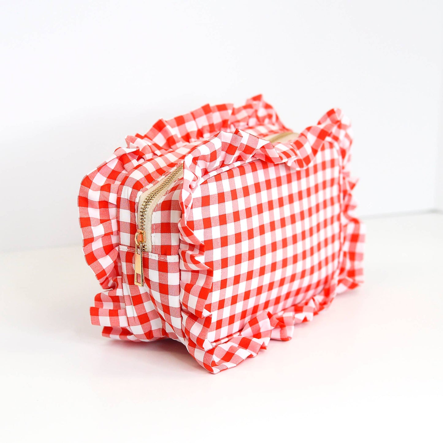 Mugsby - Gingham Ruffle Zipper Pouch Embroidery Friendly Cosmetic Bag