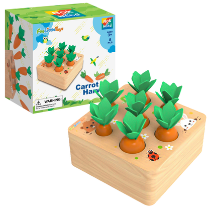 Fun Little Toys - Educational Wooden Toys Carrots Harvest Shape Size Sorting