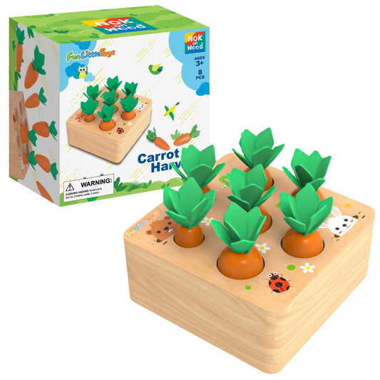 Fun Little Toys - Educational Wooden Toys Carrots Harvest Shape Size Sorting