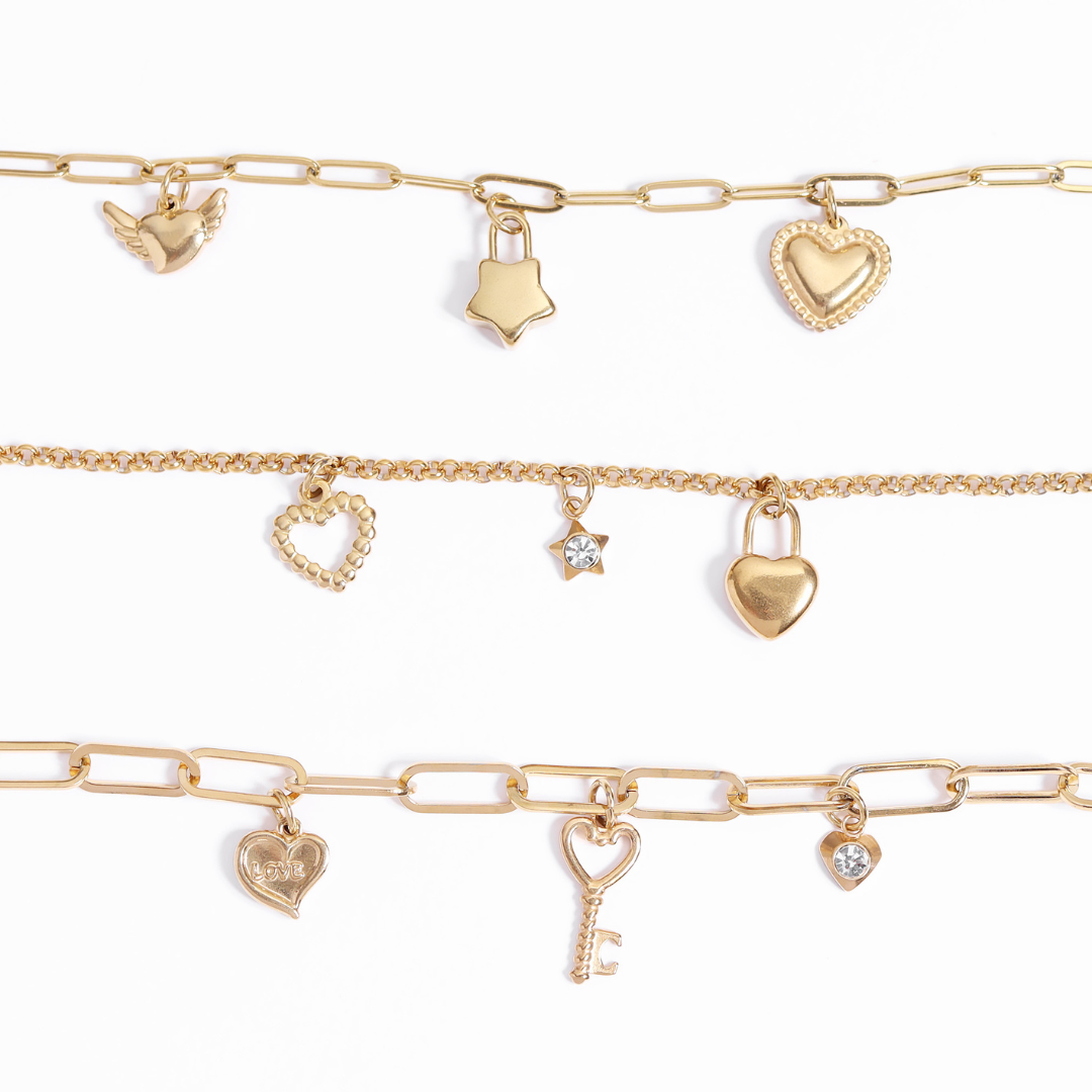 WJW - 18K Gold PVD Stainless Steel Heart Padlock Charm