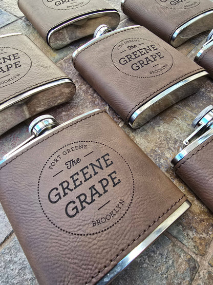 The Rural Home - Custom Engraved Leatherette Flask – Custom Wholesale Gift