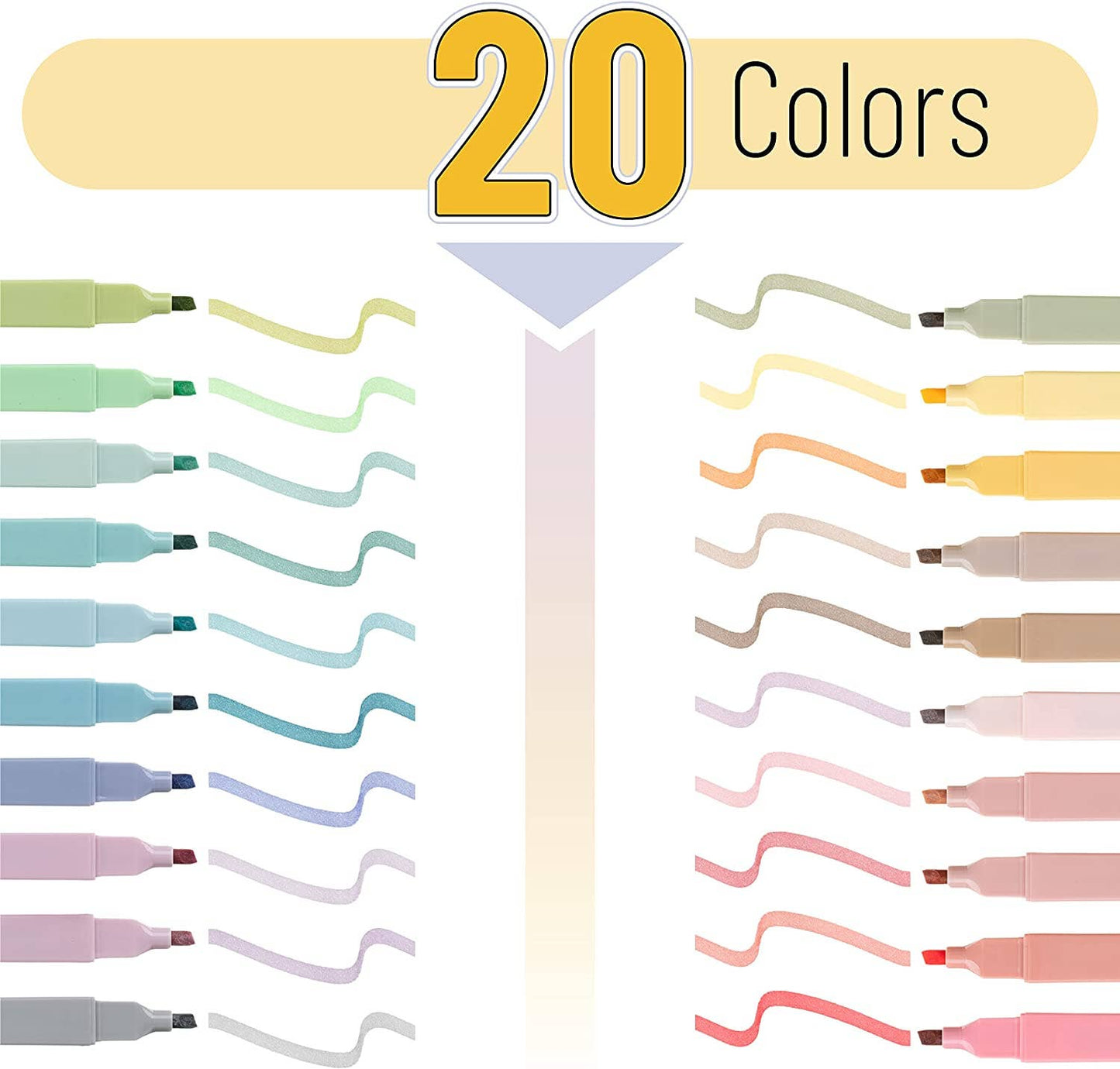 Mr. Pen - Mr. Pen Aesthetic Highlighters - 20 Chisel Tip Set