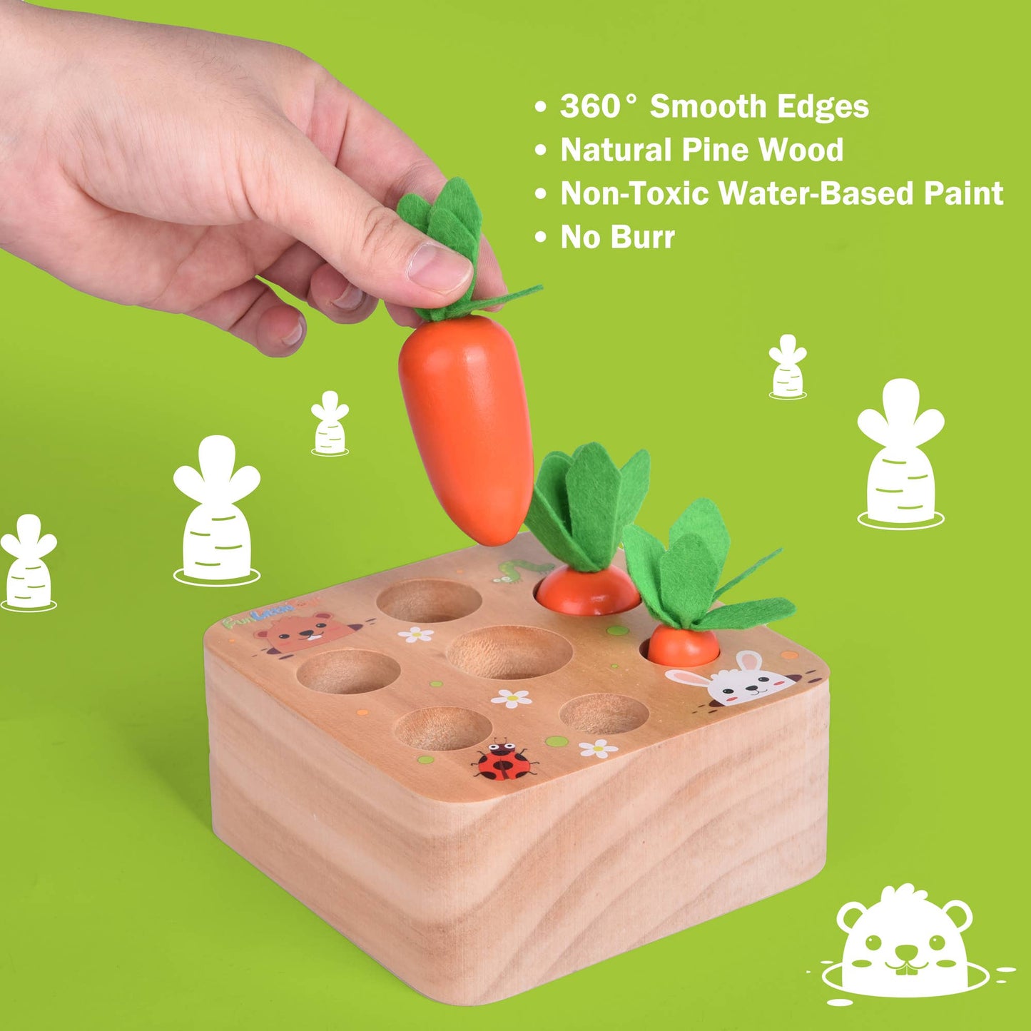 Fun Little Toys - Educational Wooden Toys Carrots Harvest Shape Size Sorting