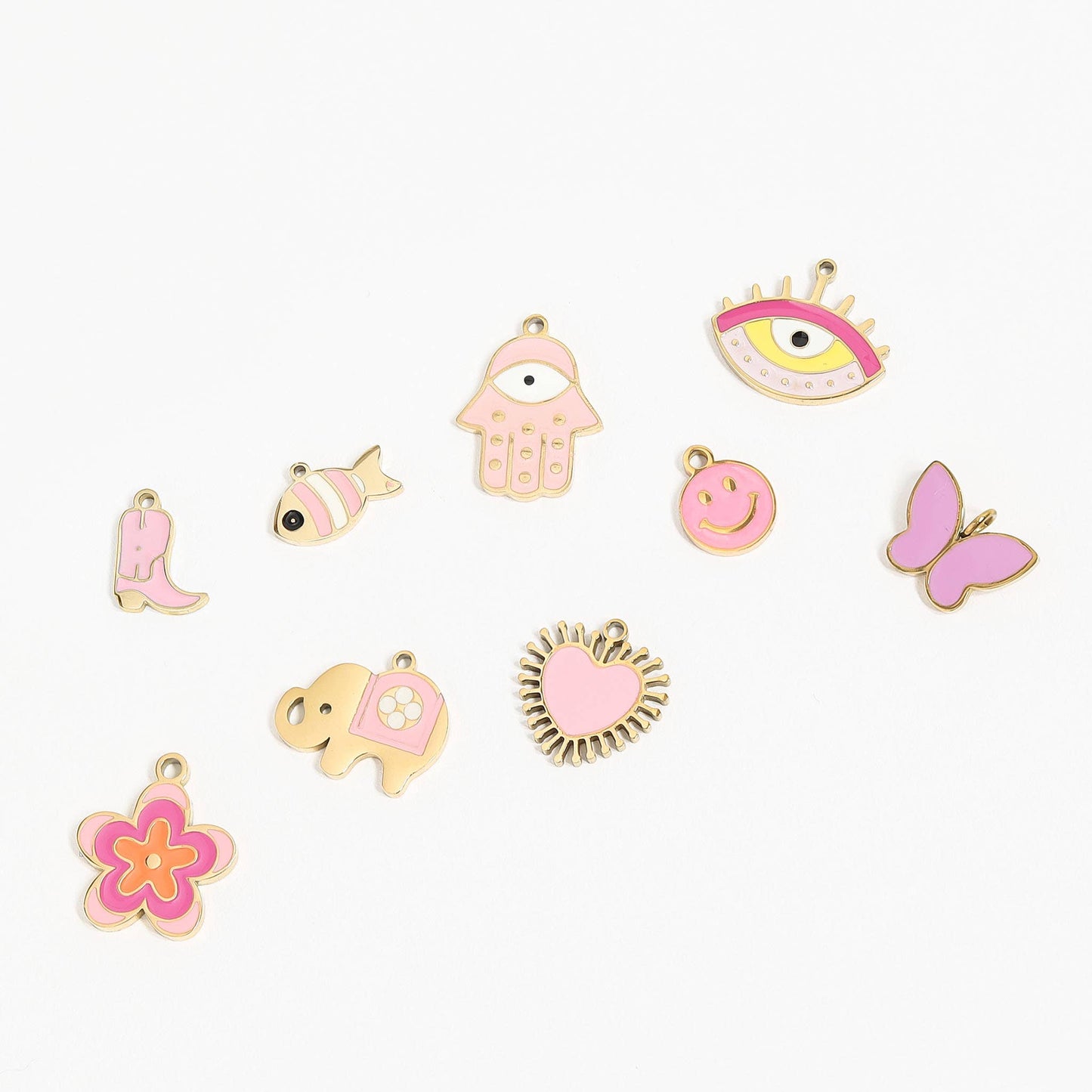 WJW - Gold Stainless Steel Epoxy Pink Butterfly Charm