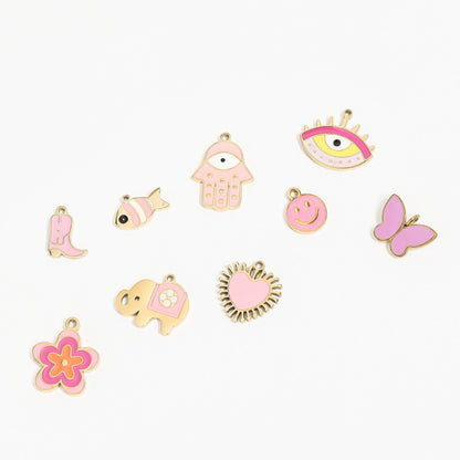 WJW - Gold Stainless Steel Epoxy Pink Butterfly Charm