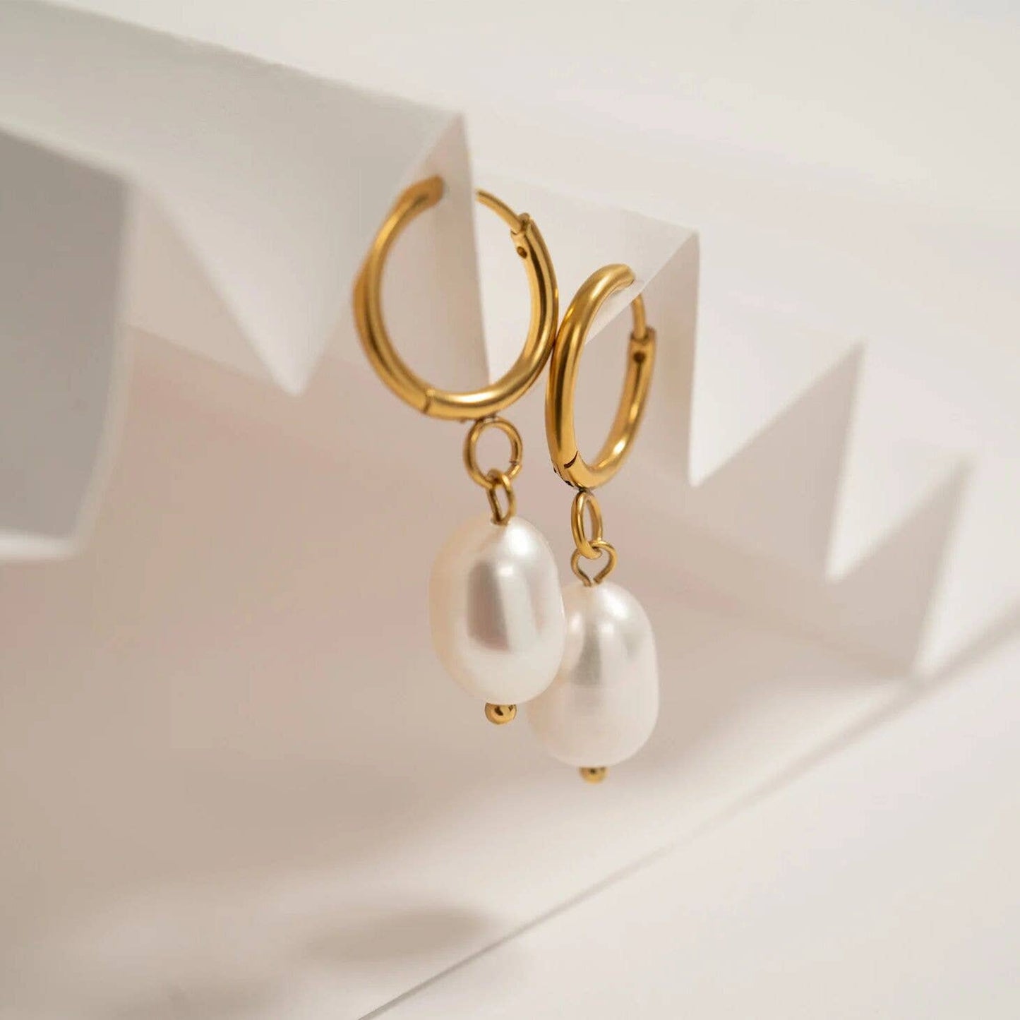 WJW - 18K Gold PVD Freshwater Pearl Huggie Earrings