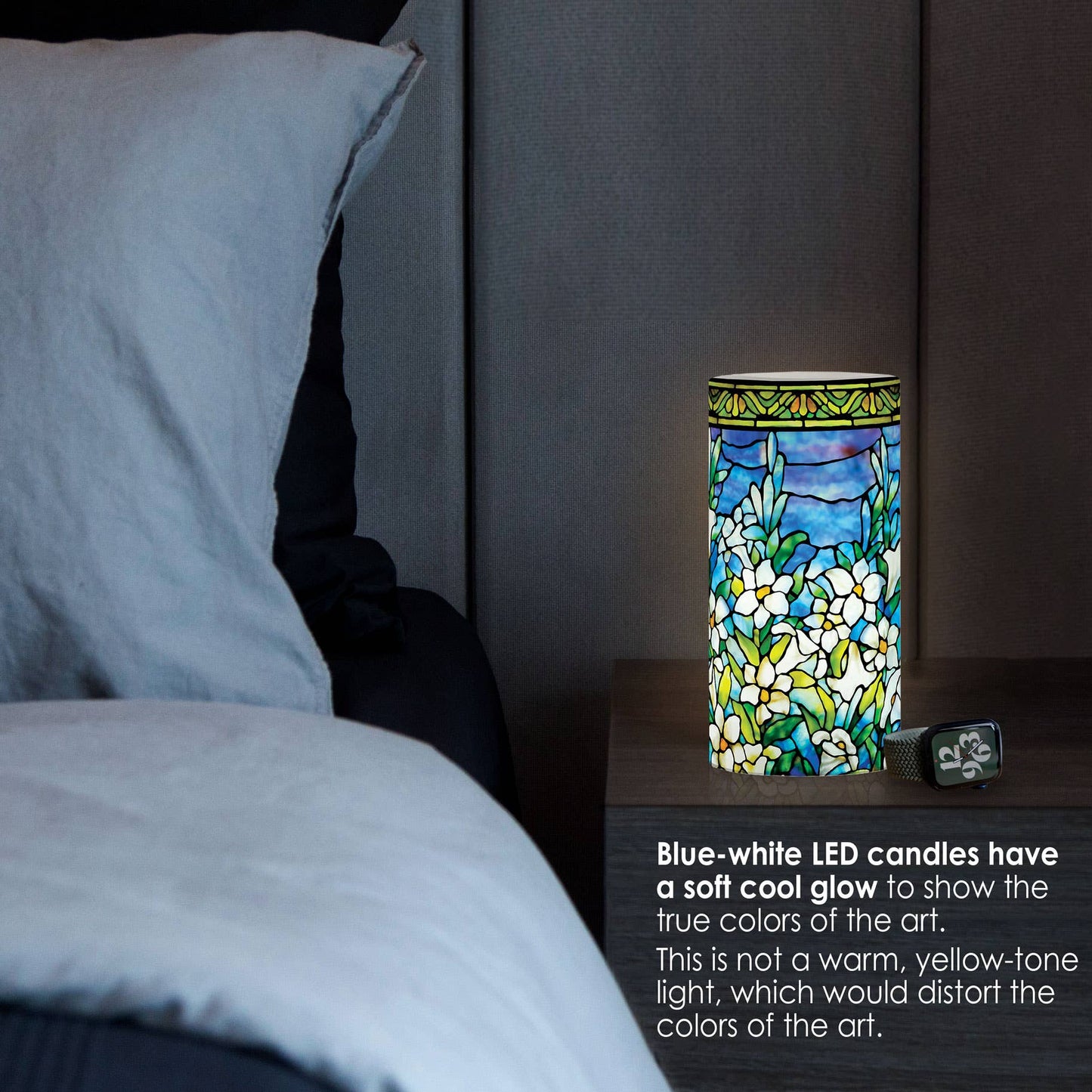 RainCaper - 6 in. LED Flameless Wax Candle - Tiffany "Field of Lilies"